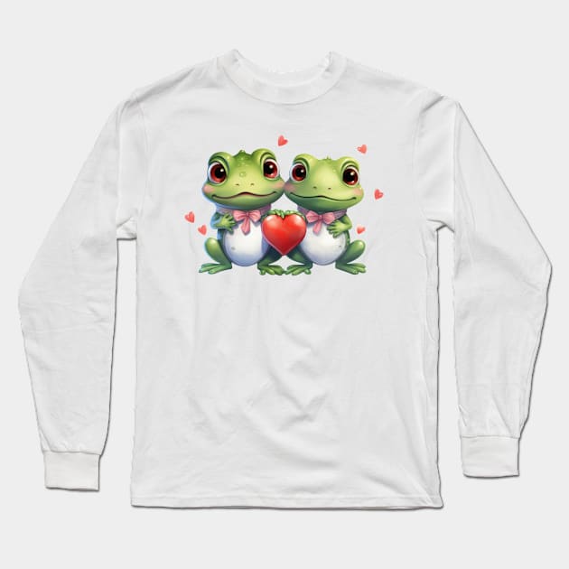 Valentine Frog Couple Long Sleeve T-Shirt by Chromatic Fusion Studio